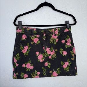 Wild Fable Rose Pink Floral Black Mini Skirt Sz 6